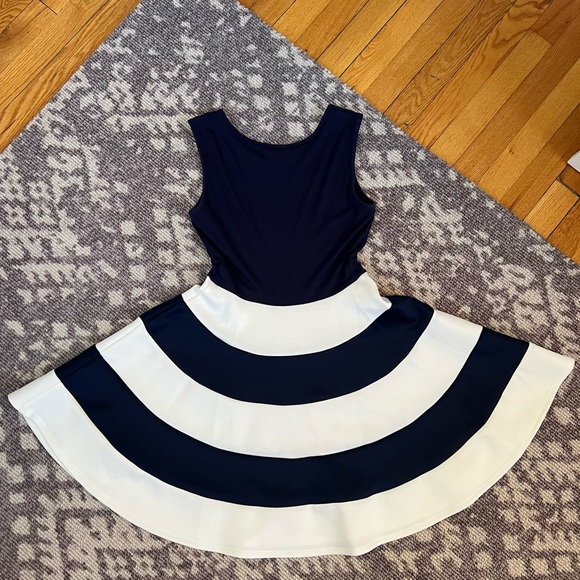 City Studio Fit and Flare Navy and White Dress - Picture 2 of 3